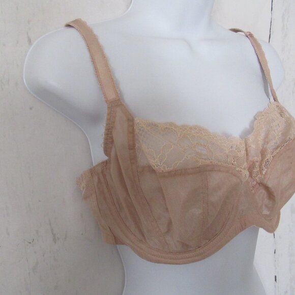 New Panache Bra 38DD Beige Tan Jasmine Balconette Sheer Lace Back Closure - Picture 3 of 6